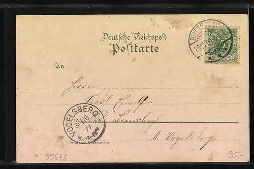 Lithographie Buttstädt, Totalansicht mit Kaiserl. Postamt und Kirche