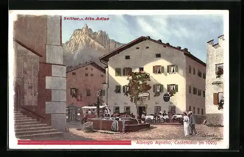 Künstler-AK F.A.C.M. Reisch: Castelrotto, Albergo Agnello & Sciliar