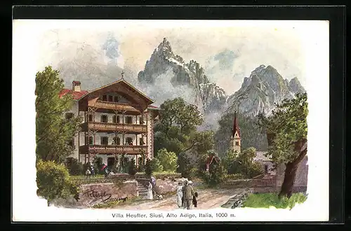 Künstler-AK F.A.C.M. Reisch: Siusi, Villa Heufler