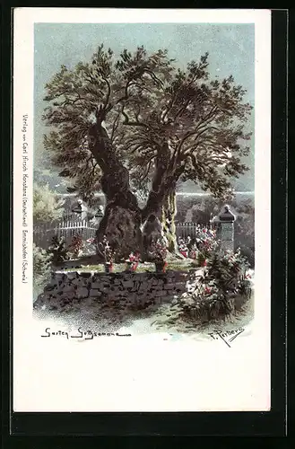 Künstler-AK Jerusalem, Garten Gethsemane bei Nacht