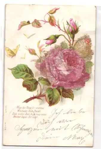 Glitzer-Perl-AK Prächtige Rose mit Glitzer-Perlen