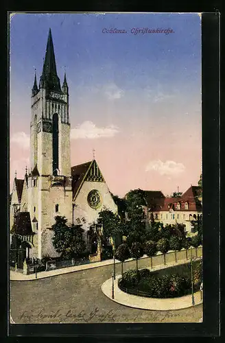 AK Coblenz, Christuskirche mit Strasse