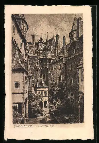 Künstler-AK Wierschem /Rheinl.-Pf., Burg Eltz - Burghof