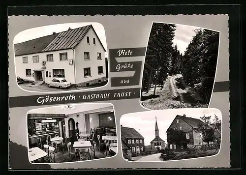AK Gösenroth, Gasthaus Faust, Ortspartie mit Kirche