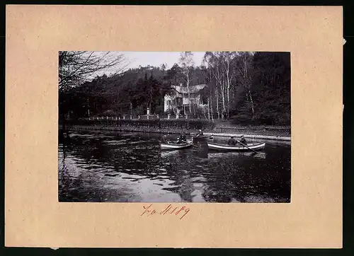 Fotografie Brück & Sohn Meissen, Ansicht Radebeul, Ruderboote an der Meiereiteich im Lössnitzgrund