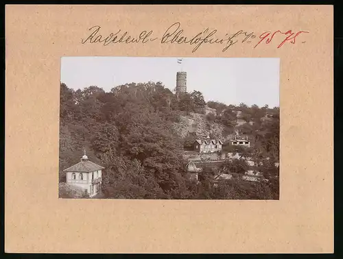 Fotografie Brück & Sohn Meissen, Ansicht Oberlössnitz, Häuser oberhalb des Ortes mit Bismarckturm
