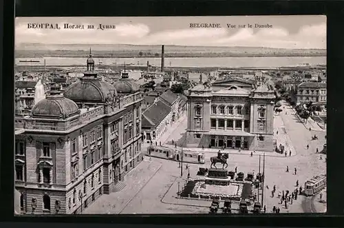AK Belgrade, Vue sur le Danube, Strassenbahn