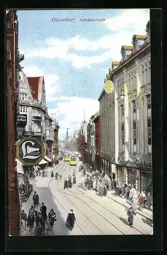 AK Düsseldorf, Strassenbahnen in der Schadowstrasse