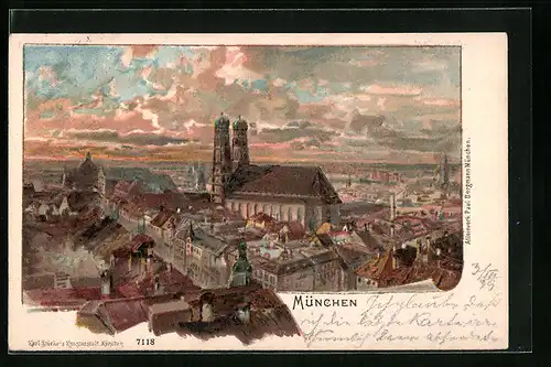 Künstler-AK München, Teilansicht mit Frauenkirche