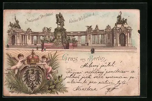Lithographie Berlin, National-Denkmal Kaiser Wilhelm I.
