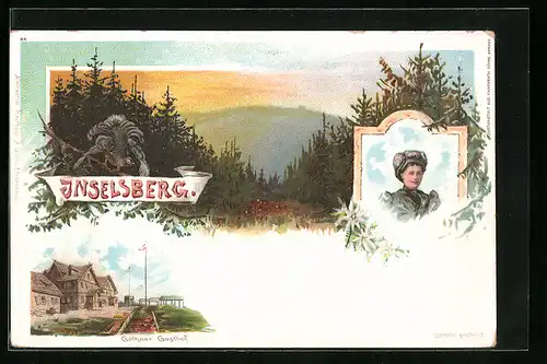 Lithographie Inselberg, Panorama und Gothaer Gasthof