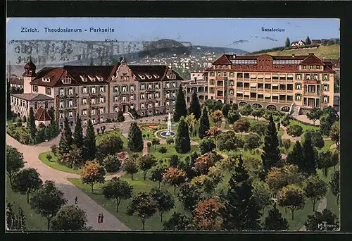 AK Zürich, Theodosianum, Parkseite mit Sanatorium