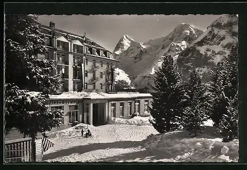 AK Mürren, Palace Hotel des Alpes im Schnee