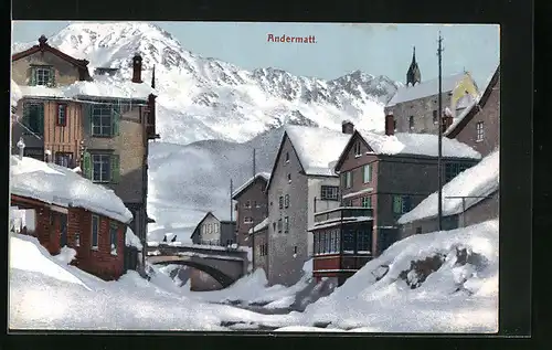 AK Andermatt, Ortsansicht im Winterzauber