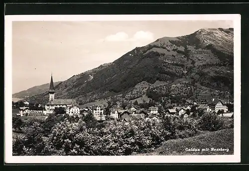 AK Goldau, Ortsansicht mit Rossberg