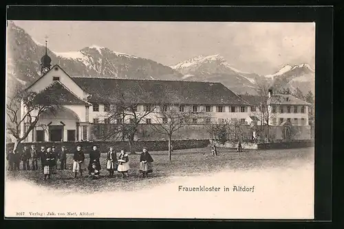 AK Altdorf, Frauenkloster mit Bergpanorama