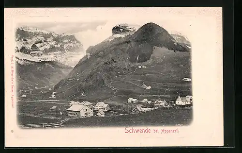 AK Schwendi, Ortsansicht mit Bergpanorama