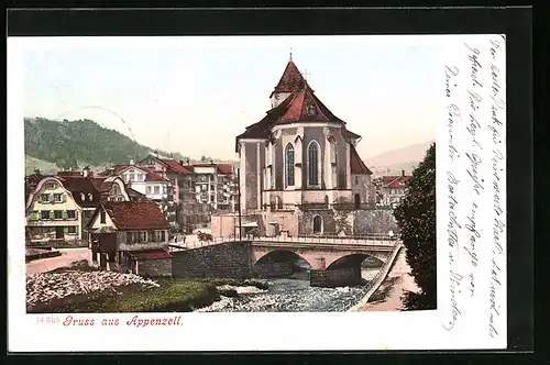 AK Appenzell, Ortspartie mit Blick auf die Kirche