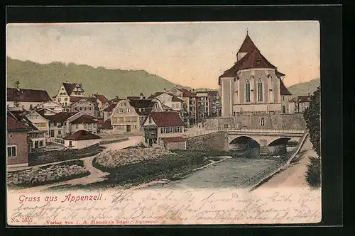 AK Appenzell, Teilansicht mit Strassen und Kirche