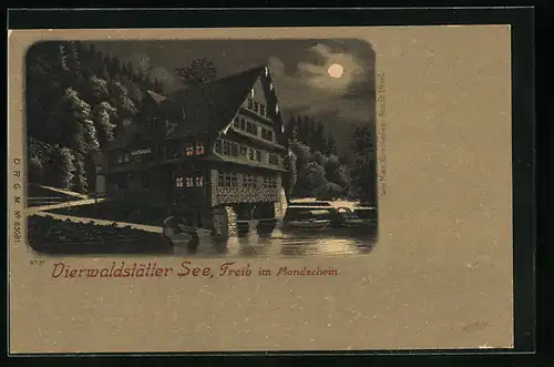 Mondschein-AK Treib, Haus am Vierwaldstätter See