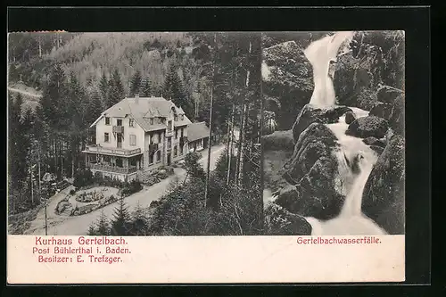 AK Bühlerthal i. Baden, Kurhaus Gertelbach, Gertelbachwasserfälle
