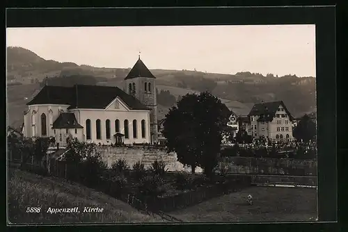 AK Appenzell, Ortspartie mit Kirche