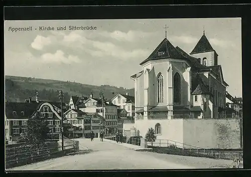 AK Appenzell, Kirche und Sitterbrücke
