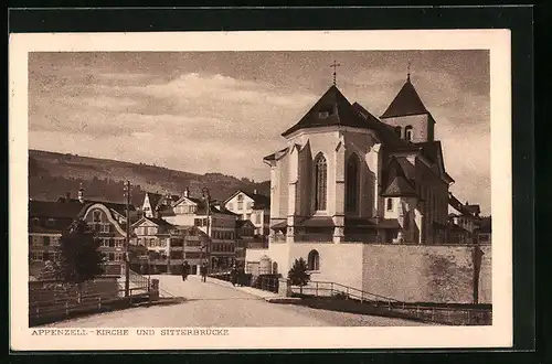 AK Appenzell, Kirche und Sitterbrücke