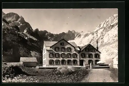 AK Meglisalp, Ortspartie mit Gasthaus Meglisalp