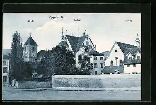 AK Appenzell, Strassenpartie mit Kloster, Schloss und Kirche