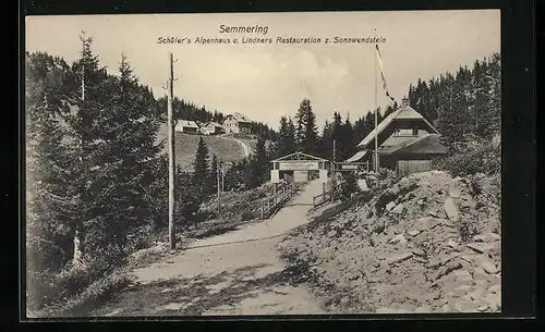 AK Semmering, Schüler`s Alpenhaus und Lindners Restauration z. Sonnwendstein