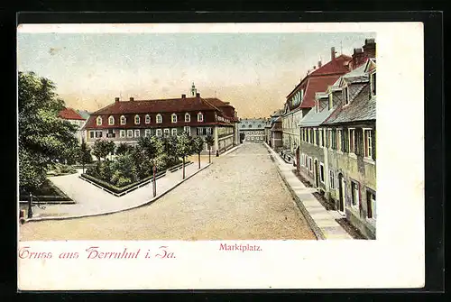 AK Herrnhut /Sa., Partie am Marktplatz