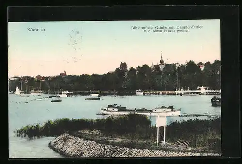 AK Berlin-Wannsee, Blick auf das Ostufer des Wannsees mit Dampfer-Station