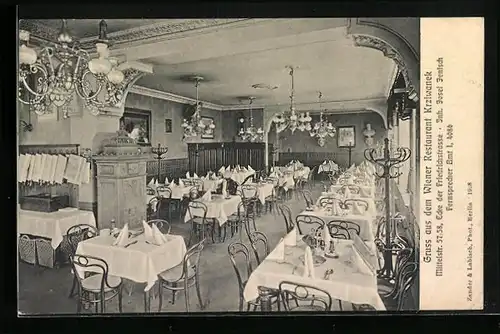 AK Berlin, Wiener Restaurant Krziwanek, Mittelstr. 57 /58, Ecke Friedrichstrasse, Blick in den Gastraum