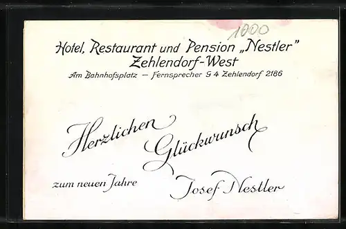 AK Berlin-Zehlendorf-West, Hotel-Restaurant Nestler, Bahnhofsplatz