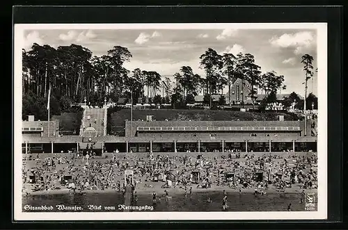 AK Berlin-Wannsee, Blick vom Rettungsteg auf das Strandbad