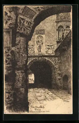 Künstler-AK Oels, Schloss, Portal II.