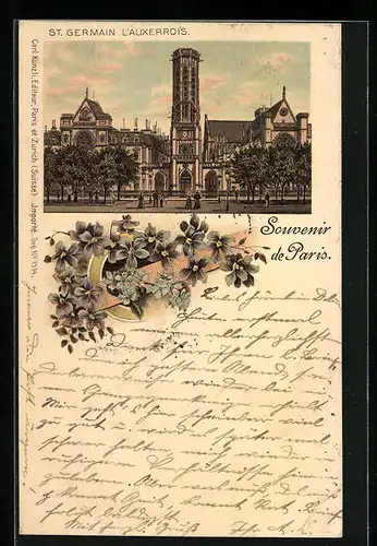 Lithographie Paris, St. Germain l`Auxerrois