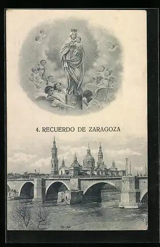 AK Zaragoza, Brücke und Türme der Innenstadt