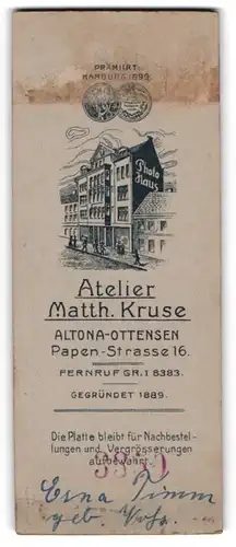 Fotografie Matth. Kruse, Altona-Ottensen, Ansicht Altona, Blick auf das Ateliersgebäude in der Papen-Strasse 16