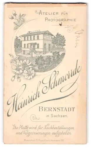 Fotografie Heinrich Schmorrde, Bernstadt, Ansicht Bernstadt, Ateliersgebäude mit Gartenpartie