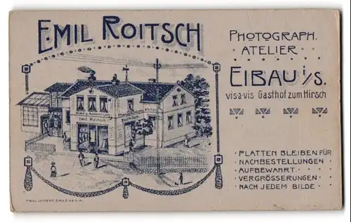 Fotografie Emil Roitsch, Eibau i. S., Ansicht Eibau i. S., Atelier mit Strassenpartie aus der Vogelschau