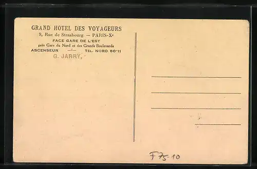 AK Paris, Grand Hotel des Voyageurs, 9, Rue de Strasbourg