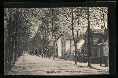 AK Oldenburg i. Holst., Schuhstrasse mit Strassenbäumen