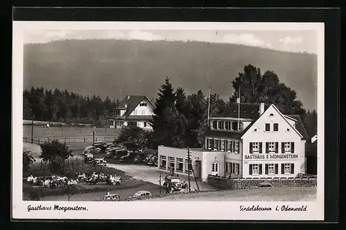 AK Siedelsbrunn i. Odenwald, Gasthaus Morgenstern mit Terrasse und Parkplatz