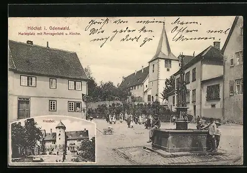 AK Höchst i. Odenwald, Marktplatz mit Amtsgericht und Kirche