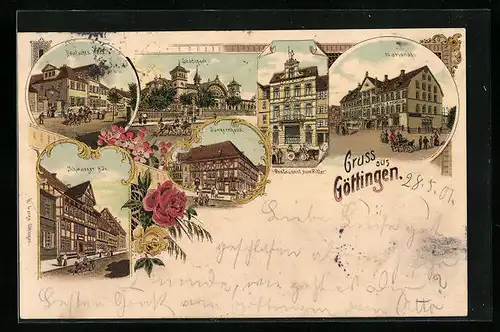 Lithographie Göttingen, Stadtpark, Restaurant zum Ritter, Schwarzer Bär