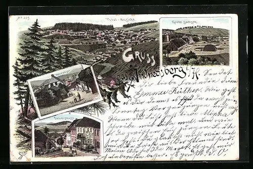 Lithographie St. Andreasberg, Totalansicht, Grube Samson, Herrenstrasse