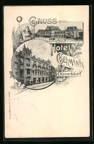 AK Düsseldorf, Hotel Germania, Bahnhof
