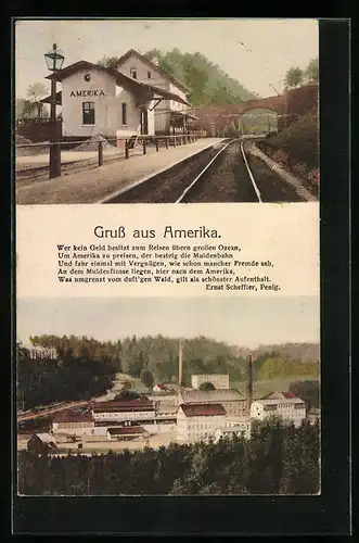 AK Amerika, Bahnhof und Totalansicht